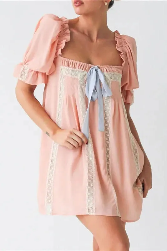 Square Neck Puff Sleeve Mini Dress