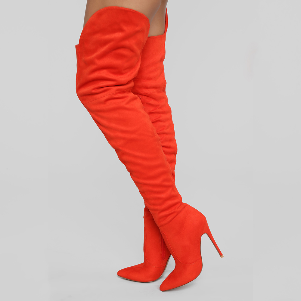 Red Almond Toe Heel Boot Stiletto Heel Over The Knee Boot