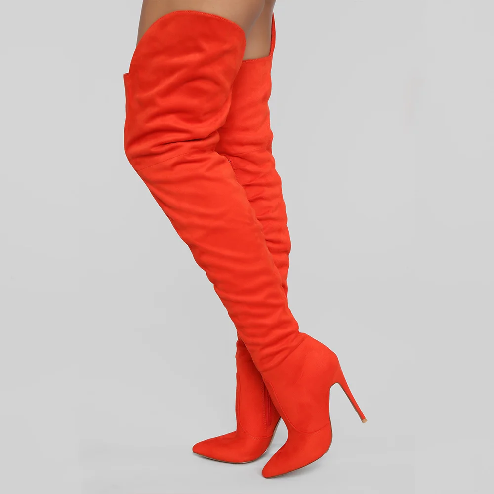 Red Almond Toe Heel Boot Stiletto Heel Over The Knee Boot