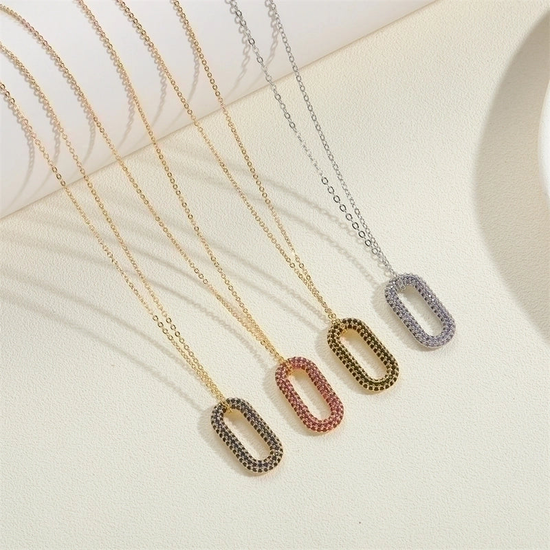 Copper 14K Gold Plated White Gold Plated Minimalist Geometric Solid Color Inlay Zircon Pendant Necklace