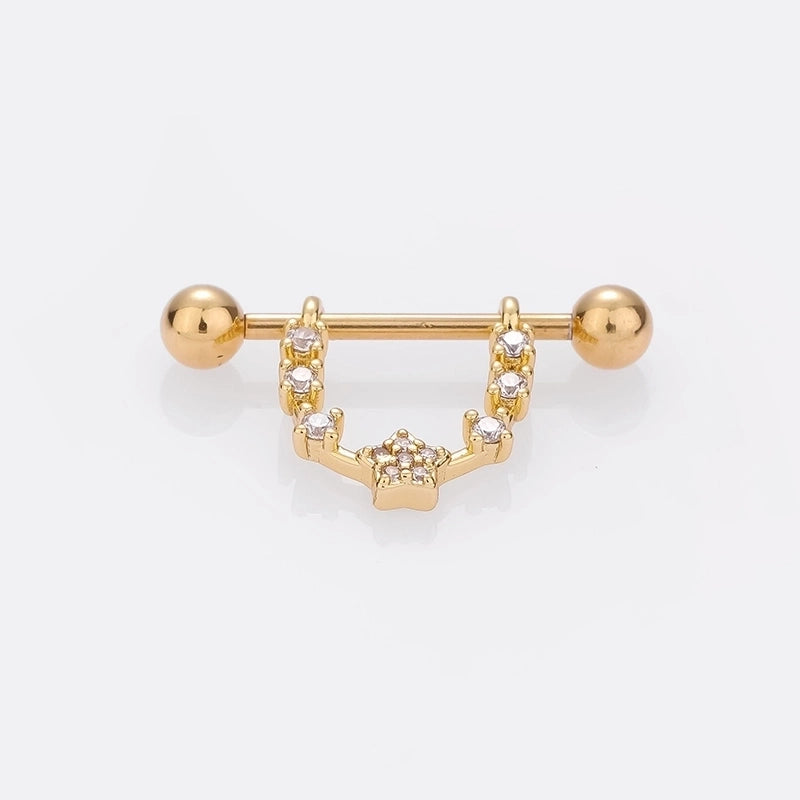 1 Piece Nipple Rings & Studs Sexy Modern Style Star Moon Leaves 316L Stainless Steel  Hollow Out Inlay Zircon 14K Gold Plated Nipple Rings & Studs