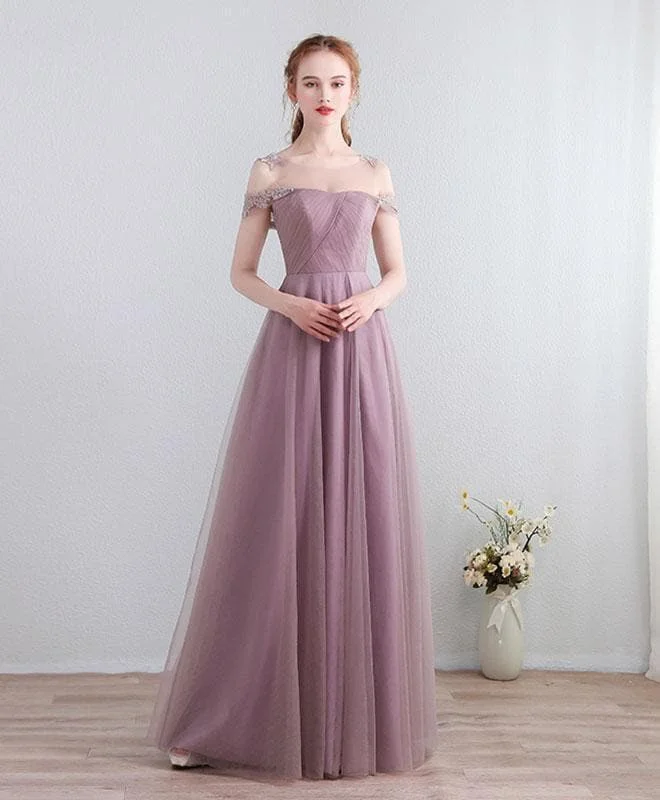 Cute Lace Tulle Long Prom Dress, Lace Evening Dress