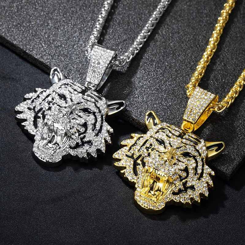 Hip-Hop Tiger Iron Zinc Alloy Inlay Rhinestones Men's Charms Pendant Necklace