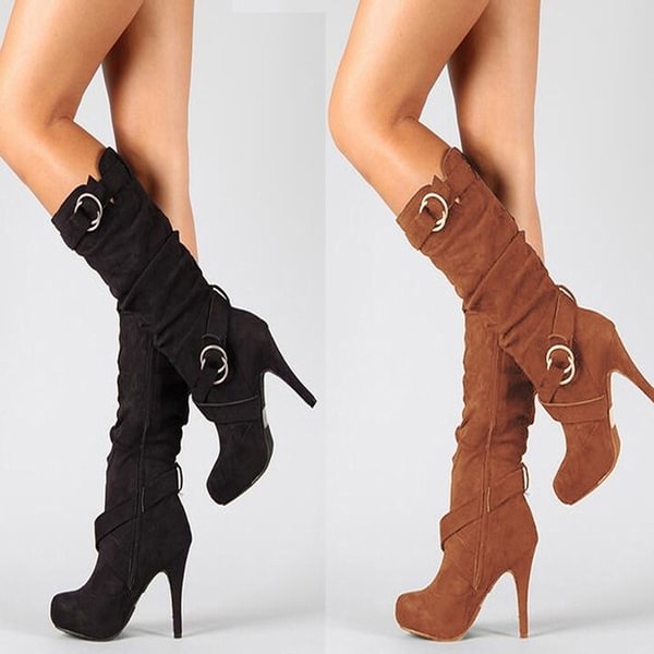 Fashion Women's Boots High Heel Boots Nubuck Leather Pendant Fine with High Heel Boot Long Thigh Boots Shoes - Shop Trendy Women's Clothing | LoverChic