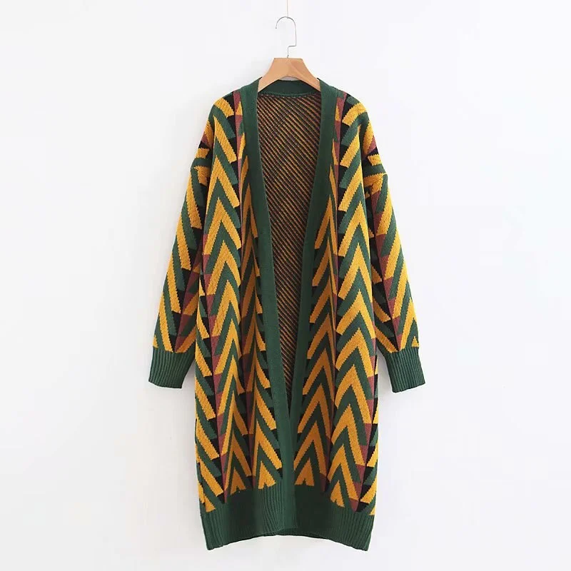 Super chic jumper green cardigan long sweater long sleeve kimonos autumn winter women ourwear yellow cotton blend sweater