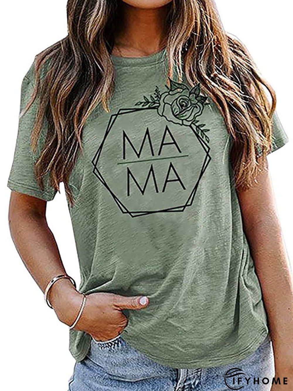 Vintage MAMA Floral Printed Short Sleeves Crew Neck Casual Top | IFYHOME