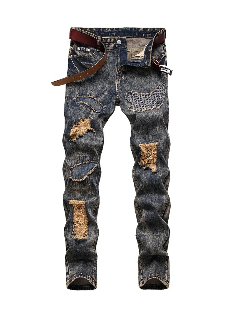 Men's Nostalgic Patch Biker Outdoor Jeans in  mildstyles