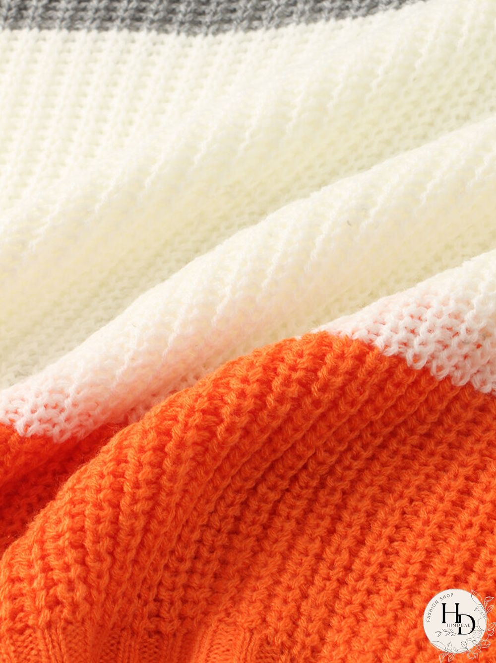 Contrast Color Stripe Long Sleeve O-neck Knit Sweater