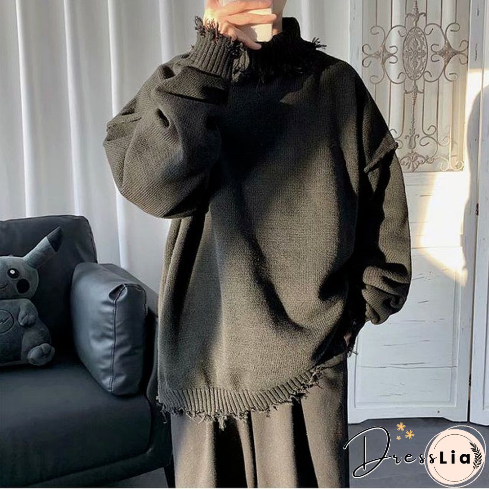 Grunge Gothic Black Oversize Sweater Women Korean Style Harajuku Vintage Beige Turtleneck Jumper Female Pullover Tops