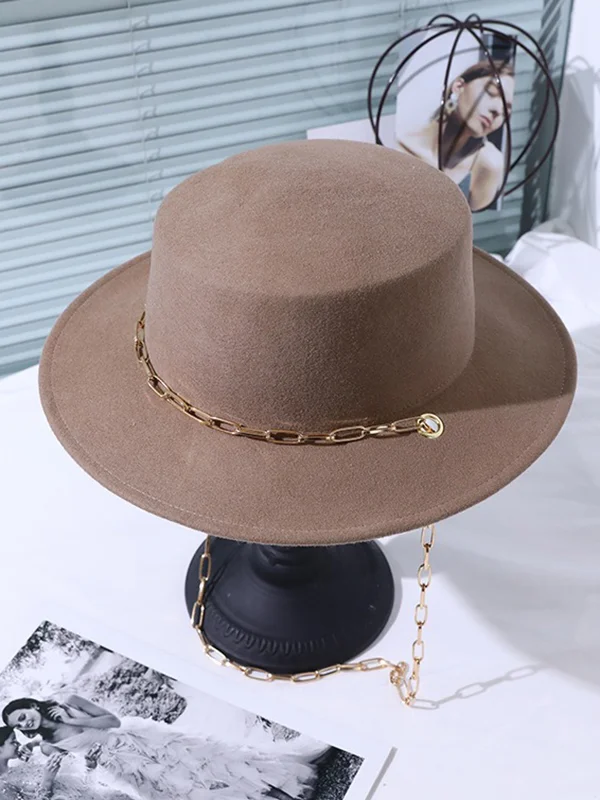Vintage Wool Blend Pure Color Chain Top Hat