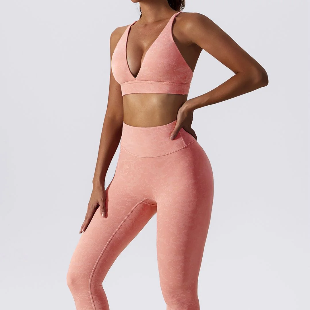 Printed triangle cup bra & leggings 2-piece set