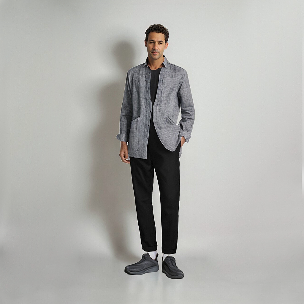 100% European Linen Men's Casual Lapel Shirt REAL SILK LIFE