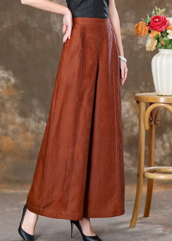 Jacquard Brick Red Pockets High Waist Silk Velour Pants Spring