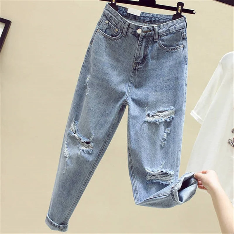 Yvlvol 2021 Harem Pants hole High Waist Jeans Woman Boyfriends Women's Jeans Mom Jeans Cowboy Denim Pants Vaqueros Mujer