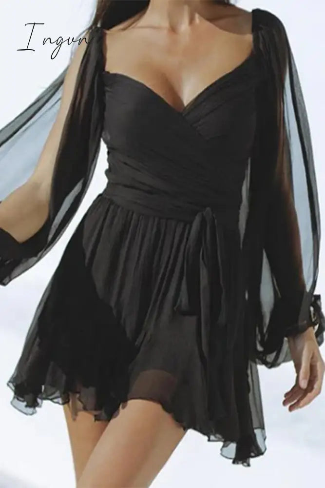 Sexy Solid Bandage V Neck A Line Dresses Black / S Dresses/Short