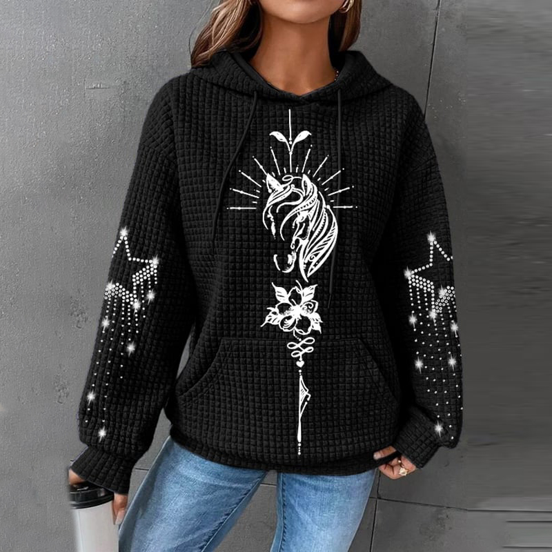 Horse Print Long Sleeve Casual Hoodie wearshes