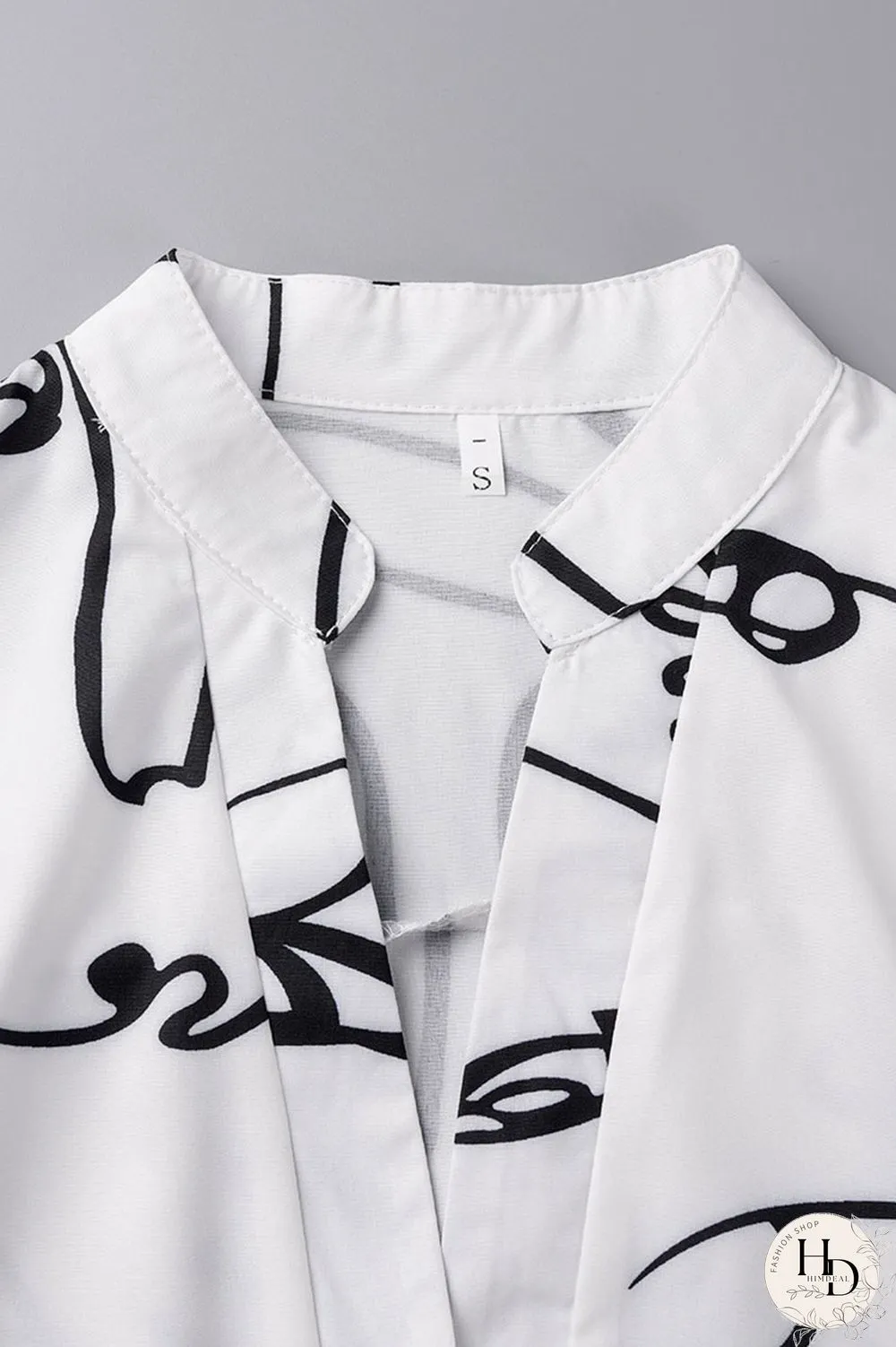 Colour Casual Street Print Patchwork Buckle Mandarin Collar Tops