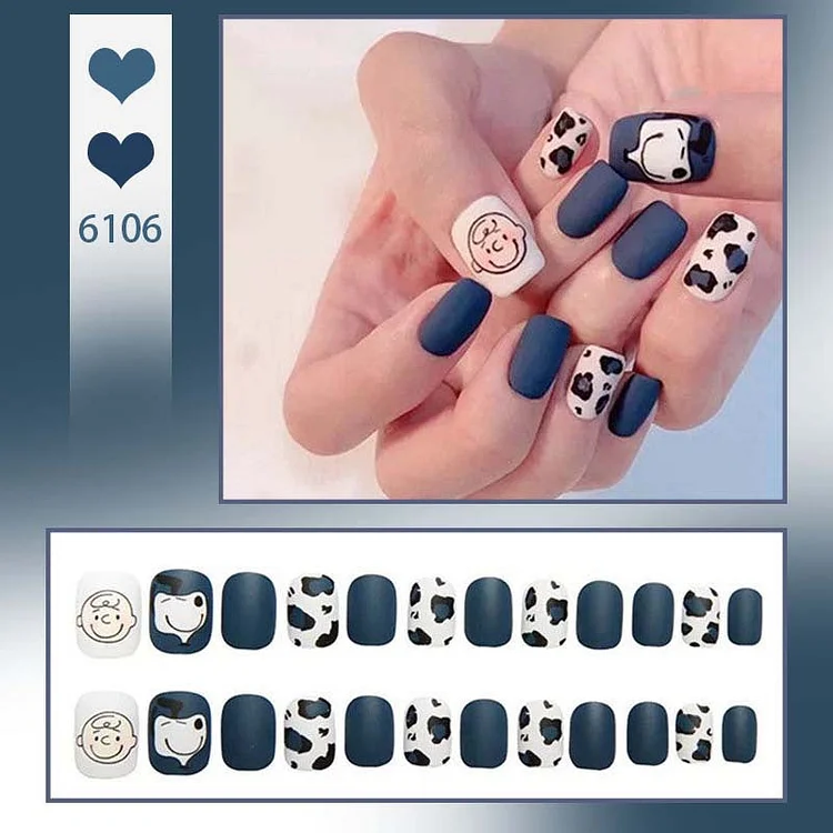 Cartoon Blue Frosted Wearable Nails Finished Manicure
