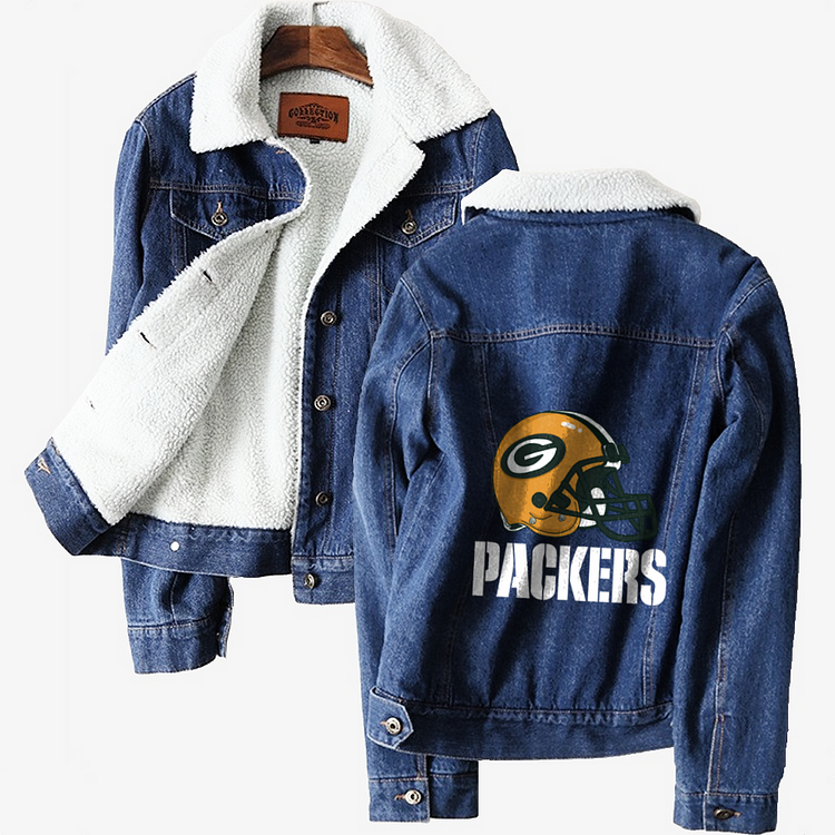 Green Bay Packers Helmets, Football Classic Lined Denim Jacket