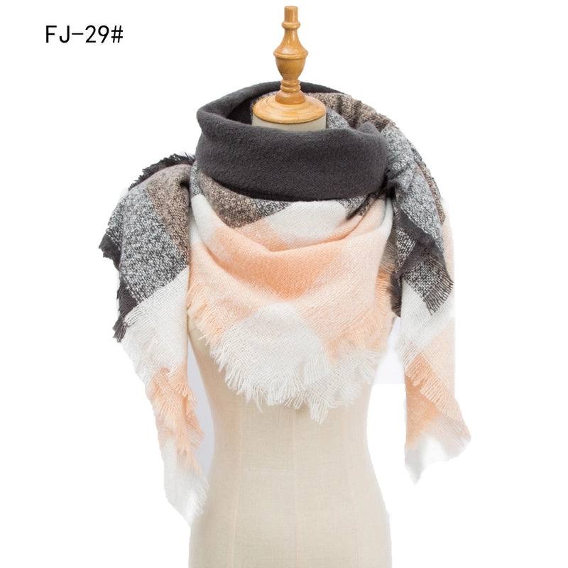 Hot Factory Direct Supply Autumn And Winter New Thickened Warm Circle Yarn Bristle Plaid Square Scarf For Women