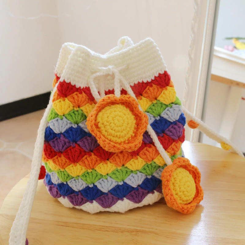 Woven Rainbow Crossbody Knit Bag Kit - DIY Crochet Yarn Bucket Bag