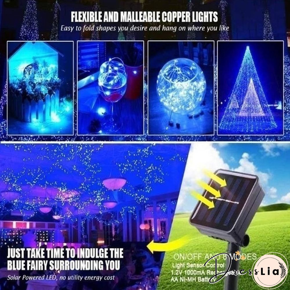 300/200/100/50/10 LED 9COLORS Creative Waterproof 8 Modes Solar Powered Copper Wire String Lights for Outdoor Indoor Home Garden Party Wedding Patio Tree Christmas Decoration