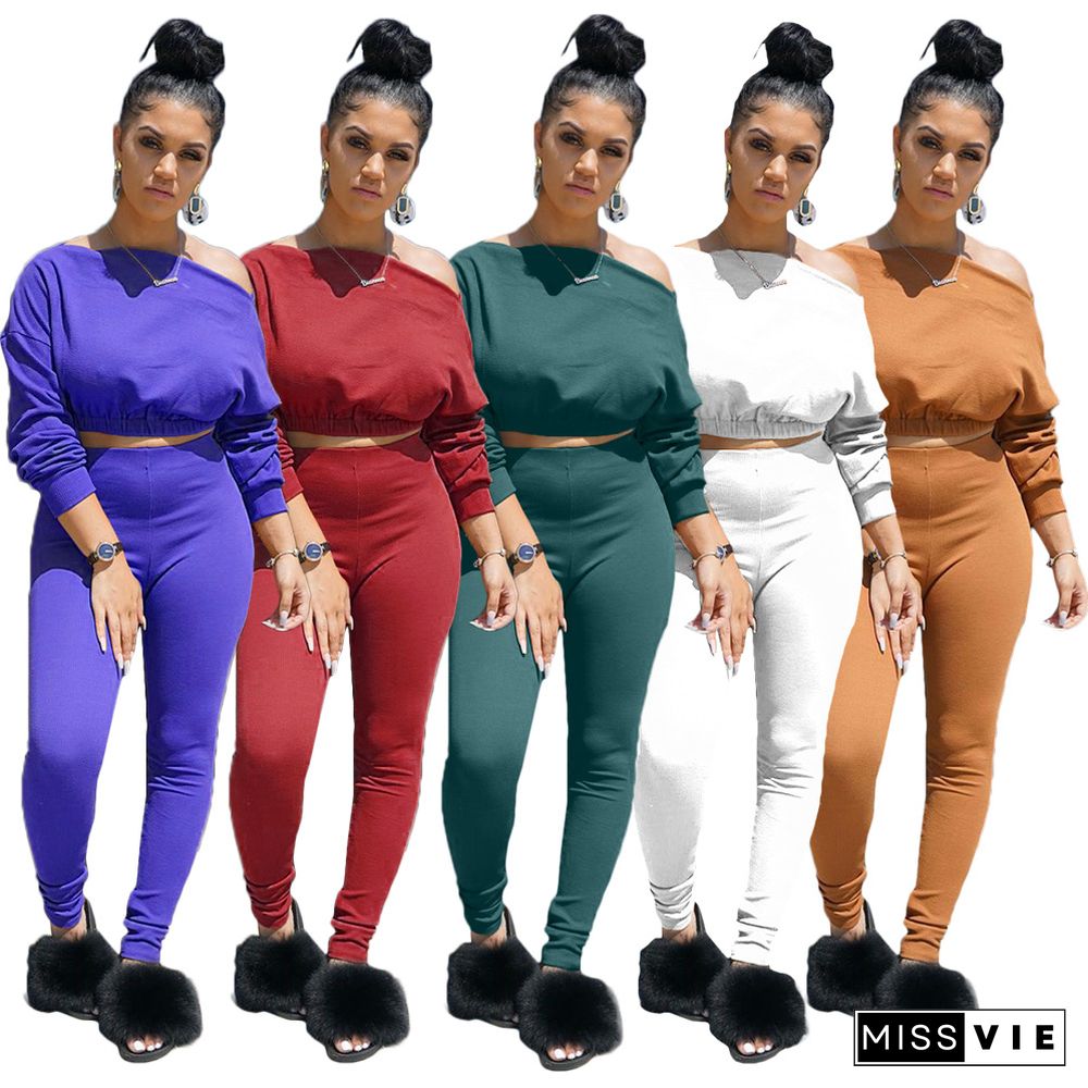 Sexy Off Shoulder Long Sleeves Bodycon Pants 2 Pieces Set