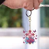 (US Local)6Pcs Acrylic Double Sided Cross Flower Diamond Painting Keychain for Bag Decor
