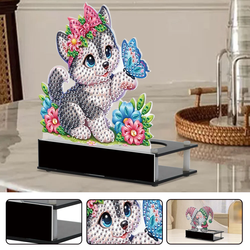 5D DIY Butterfly Cat Diamond Art Mini Candle Holder for Aromatherapy Art Crafts