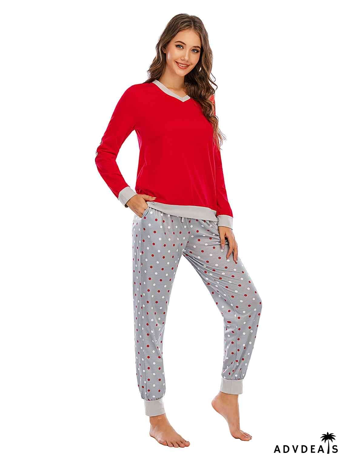 Long Sleeve Top and Polka Dot Pants Set