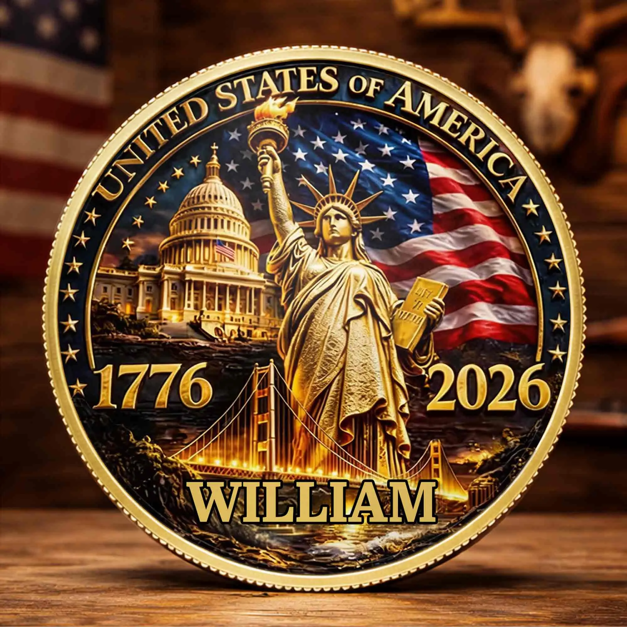 United States Of America Statue Of Liberty And American Flag - Custom Commemorative Coin - INDE098_KCOIN