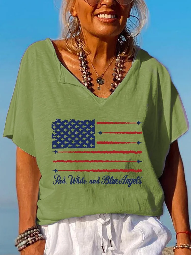 American Independence Day V Neck T-shirt-00201