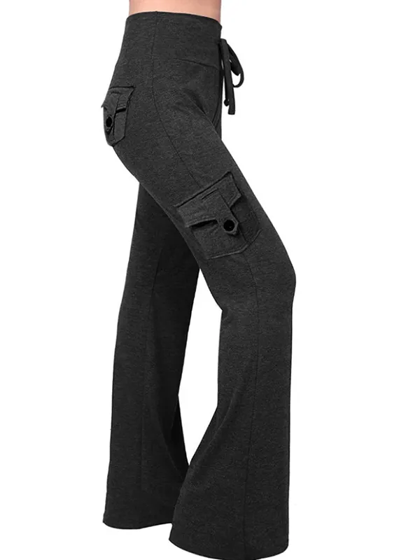 Elastic Waist Yoga Pants With Cargo Pockets  artssus