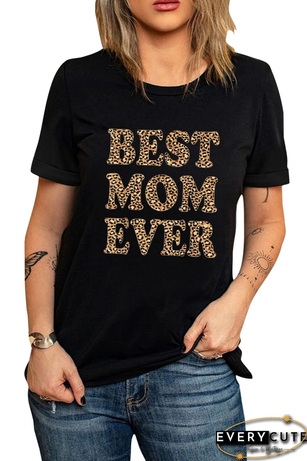 Black Leopard BEST MOM EVER Graphic T Shirt