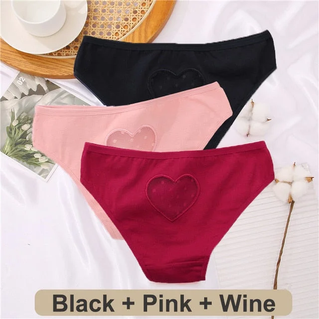 3PCS/Set Cotton G-String Seamless Thong Women Transparent Heart Low Waist Panties Ladies Underwear Panty Comfortable Lingerie