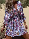 Floral Print Deep V-Neck Loose Casual Mini Dress