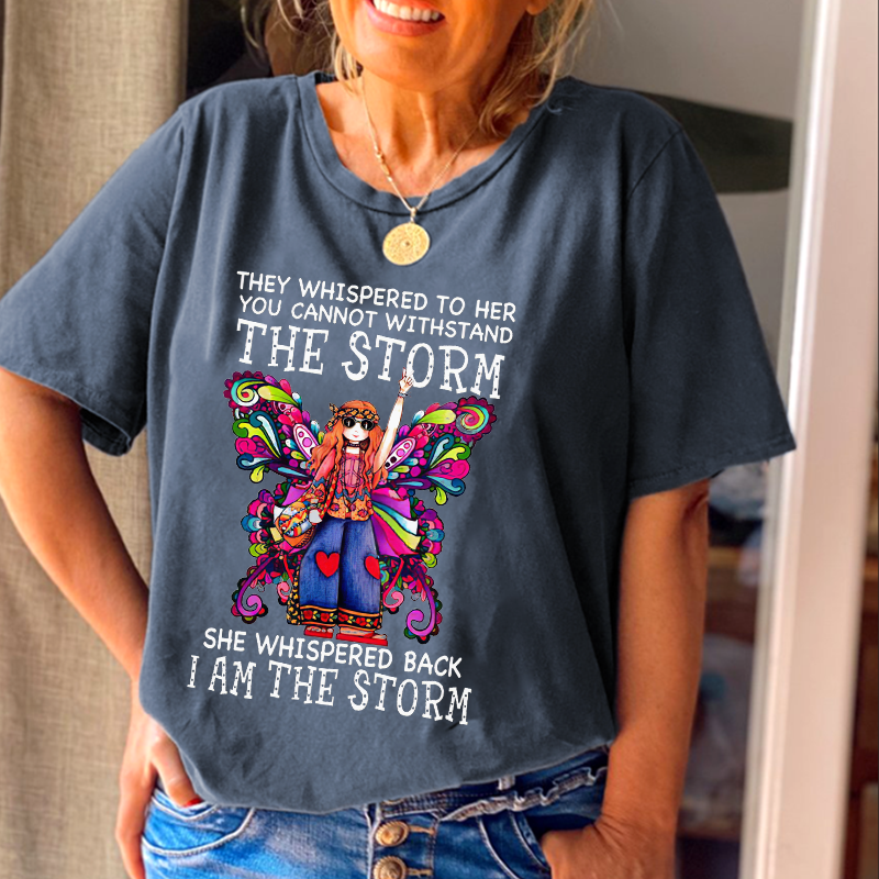 She Whispered Back I Am The Storm Butterfly Graphic Crew Neck Tees