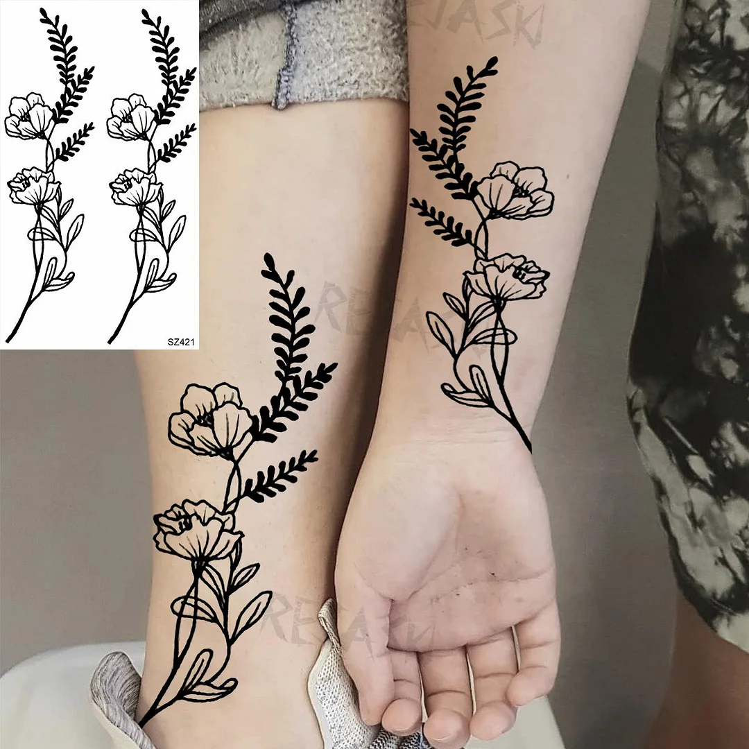 Realistic Sunflower Fashion Wrist Temporary Tattoos For Women Gilr Butterfly Geometry Fake Tattoo Custom Armbands Washable Tatoo