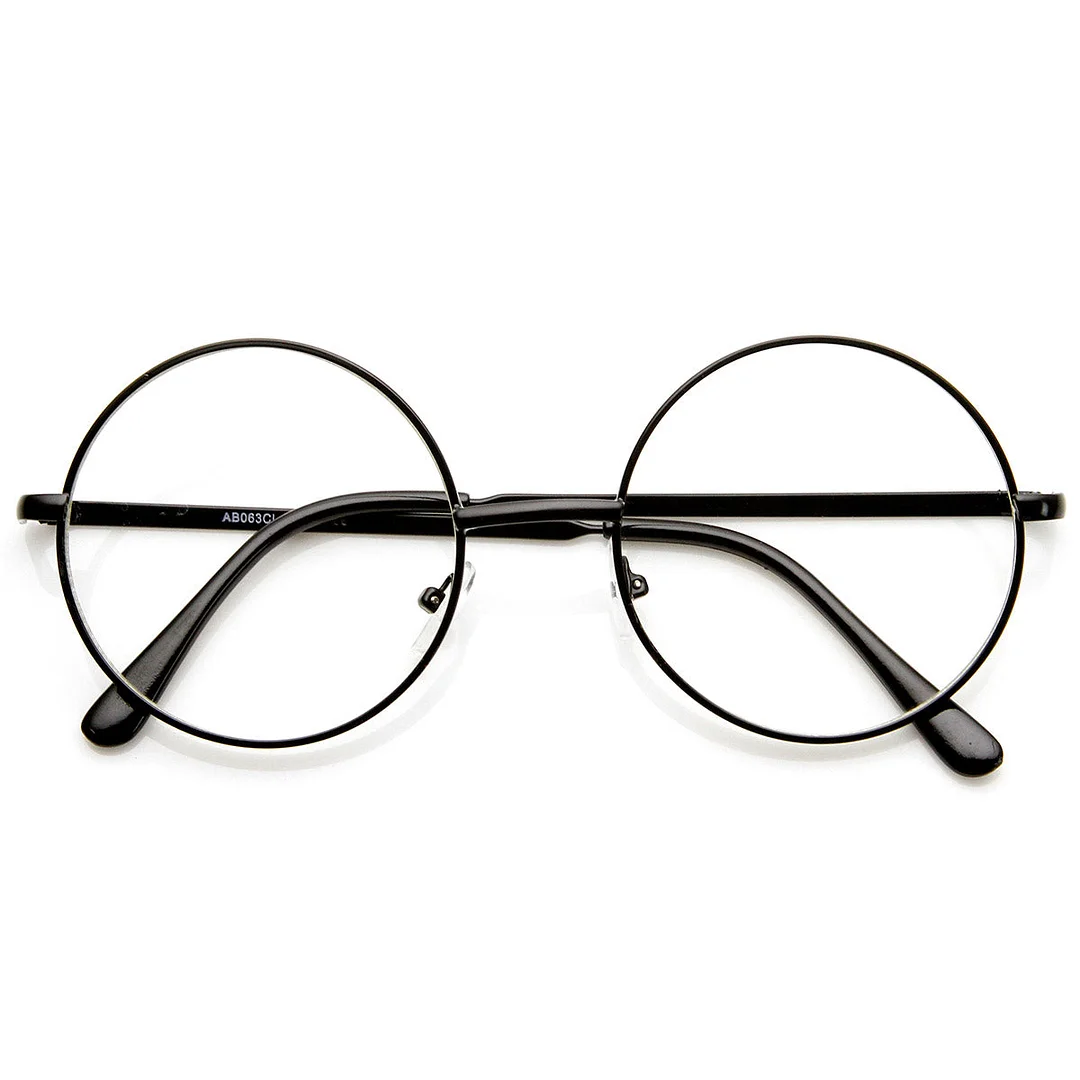 Lennon Mid Size Full Metal Frame Clear Lens Round Glasses