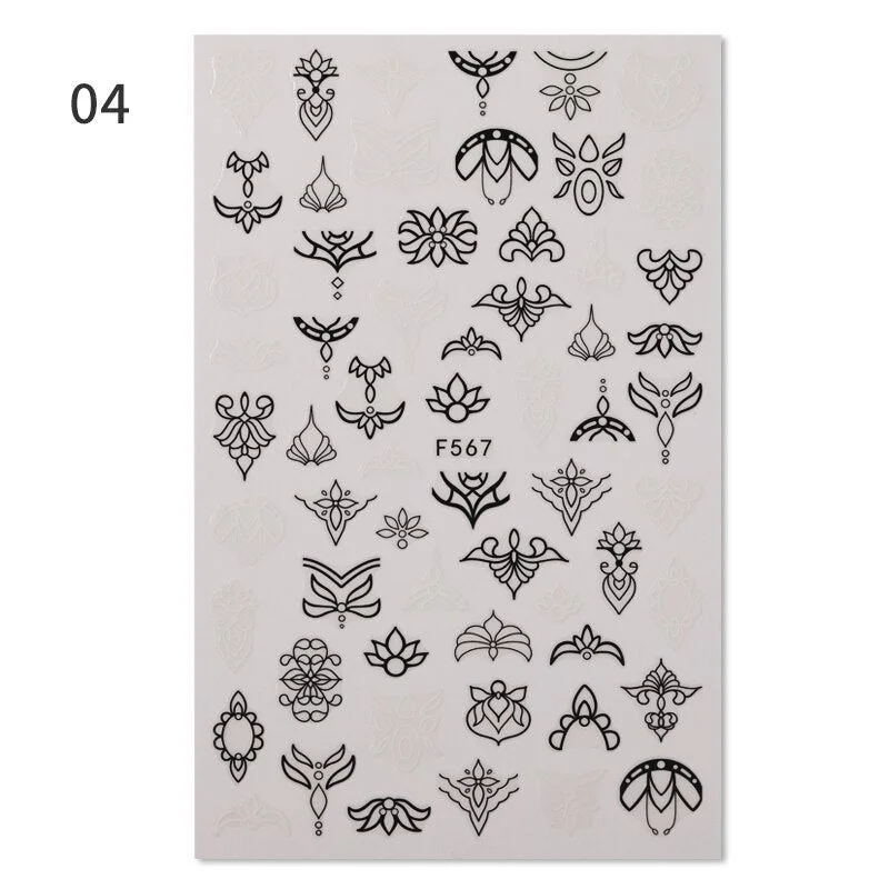 1 Sheet Flower Leaf Tree Green 3D Bronzing Nail Art Stickers Black White Sliders Summer DIY Decals for Nail Art Decoration