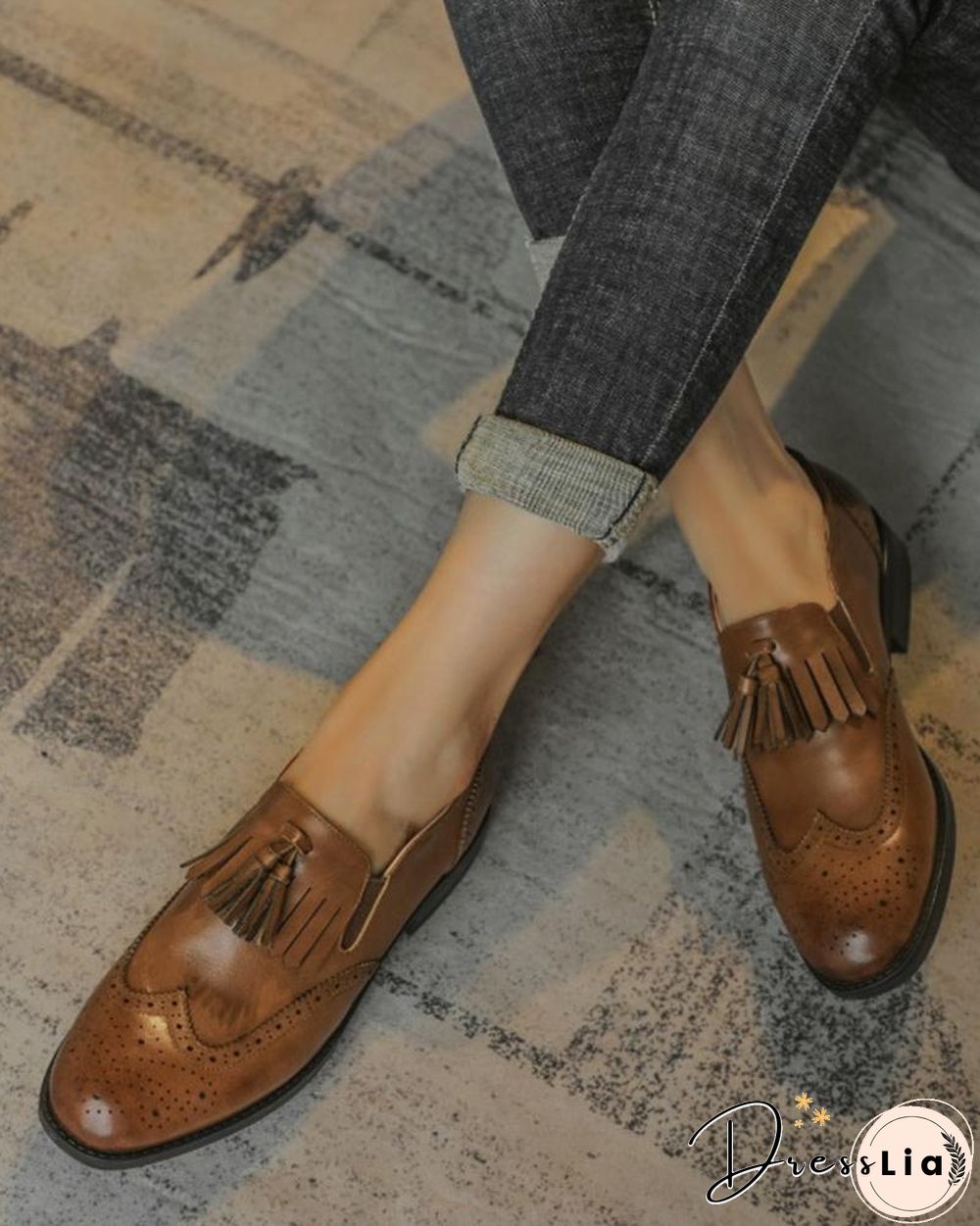 Solid Tassel Upper Round-toe Flat Loafer Shoes