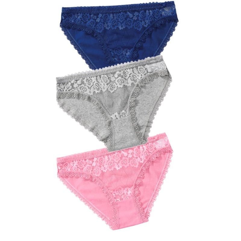 3PCS Lace Panties Women's Cotton Underwear Seamless Cute Girls Briefs Lingerie Solid Fashion Female Sexy Panties Plus Size XXL