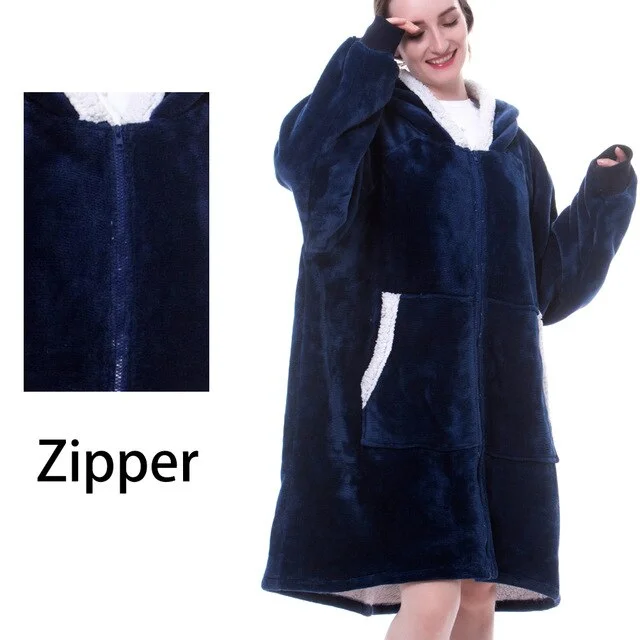 Giant Sherpa TV Blanket With Sleeve Winter Fleece Ladies Hoody Sweatshirts Pull Femme Thicken Women Oversize Hoodies Sweatshirts