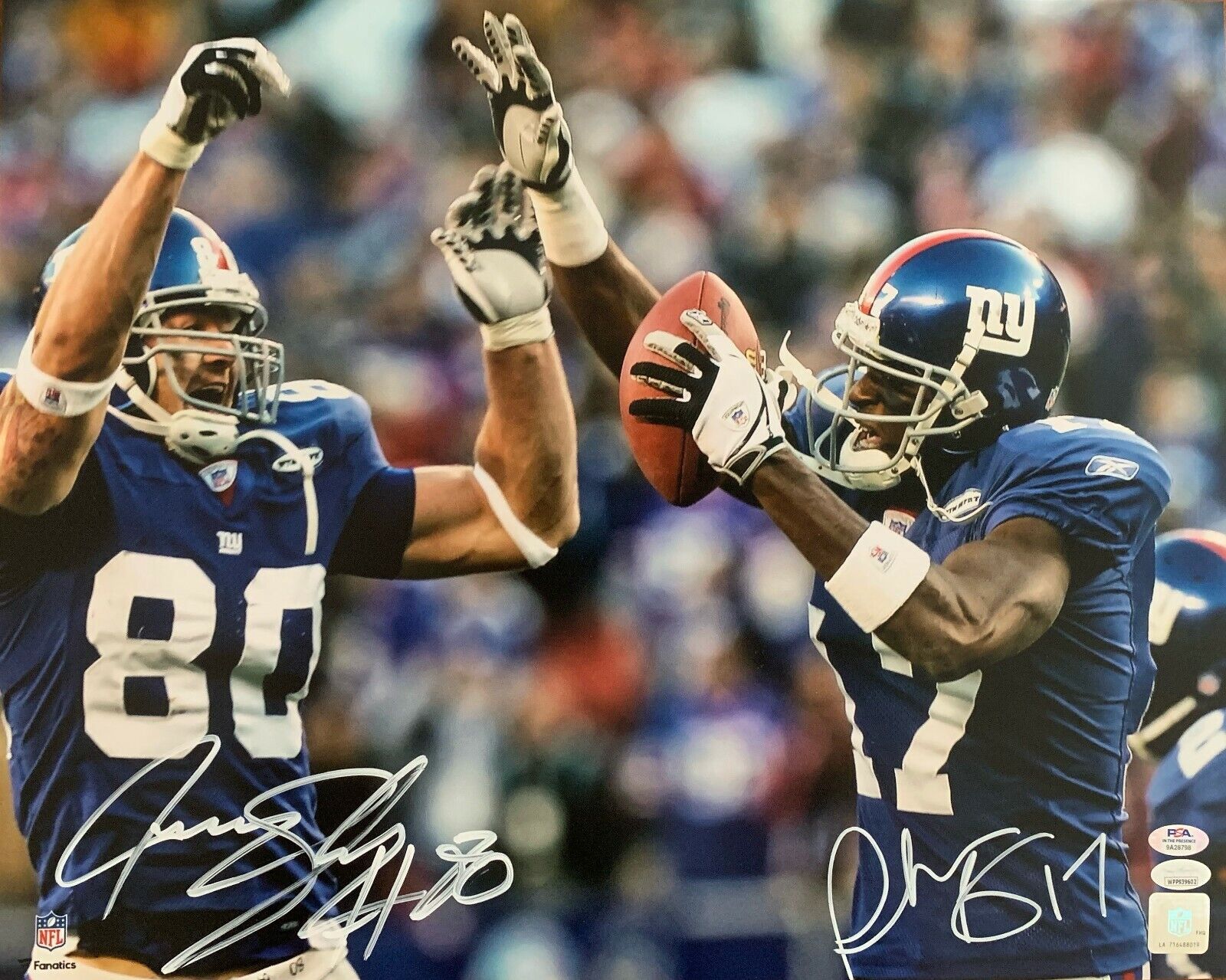 Jeremy Shockey Plaxico Burress autograph signed 16x20 Photo Poster painting New York Giants PSA