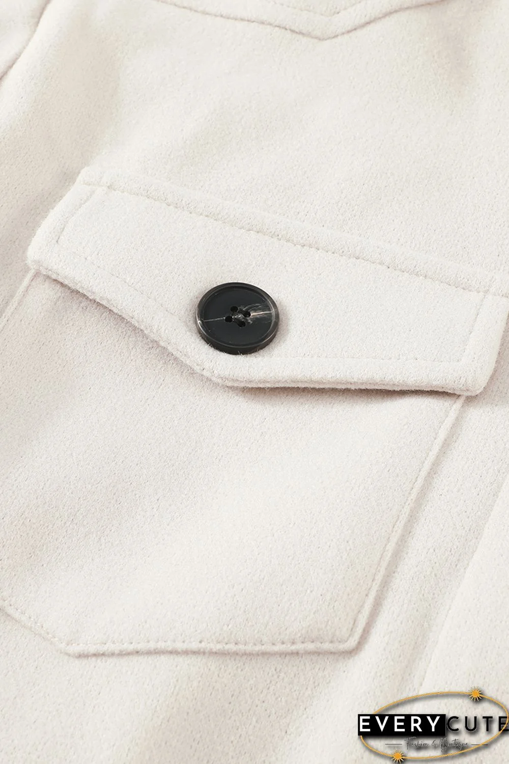 Khaki Lapel Button-Down Coat with Chest Pockets