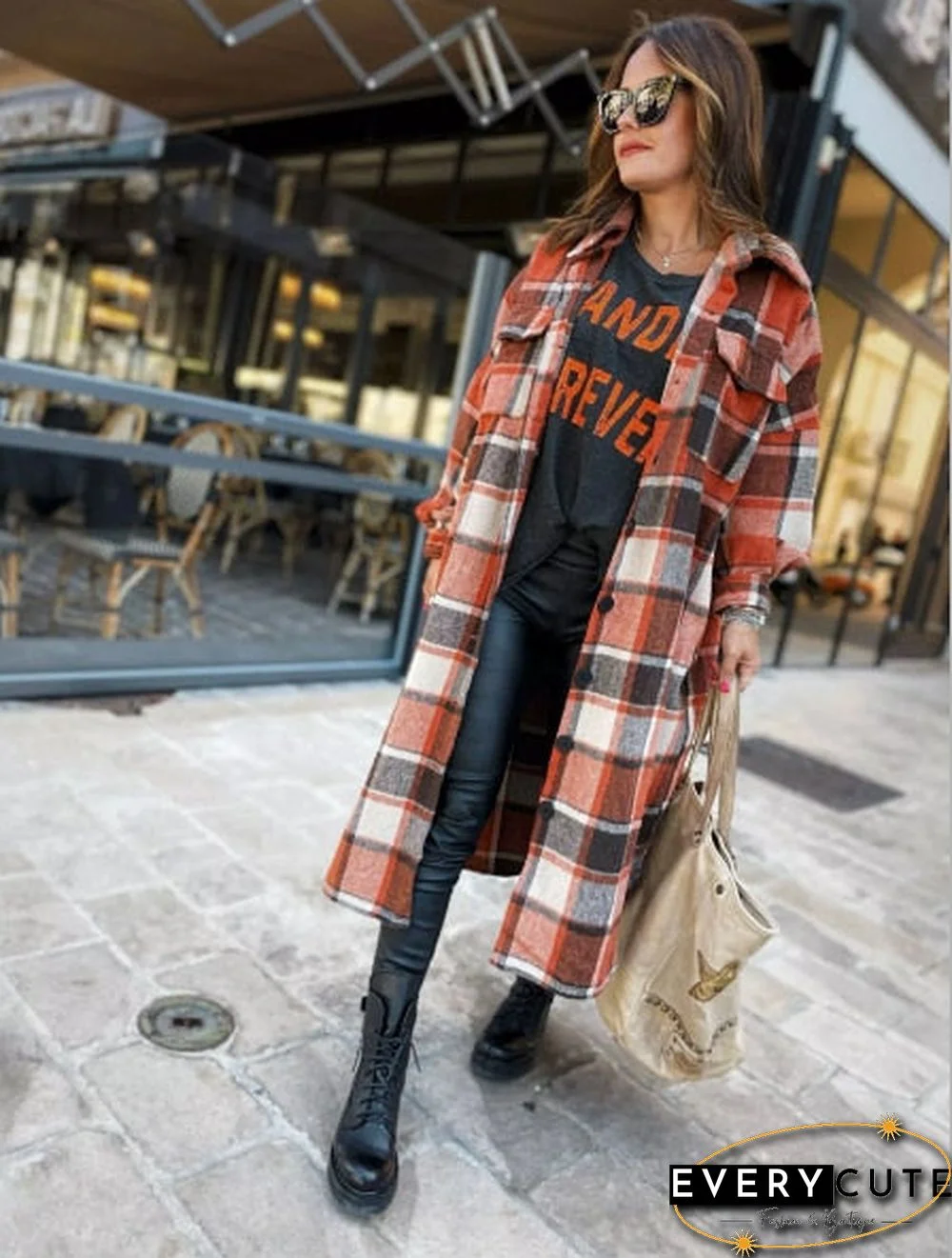 Women's Fashion Long Plaid Coat Autumn Shirt Coat Woolen Coat Streetwear Women Clothing Loose Coat Female Casual Jacket