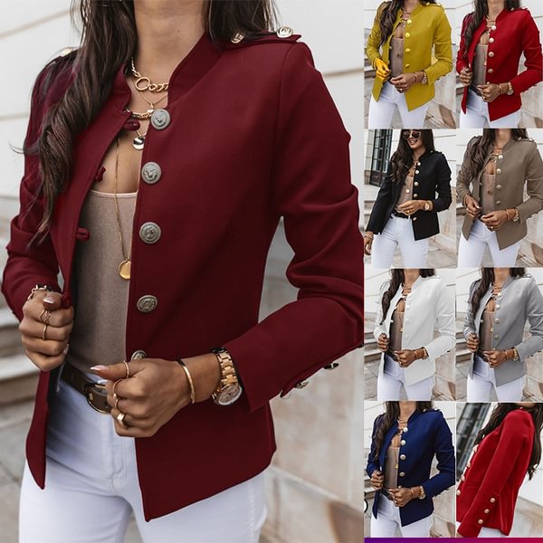 New Women Blazers Coat Long Sleeve Button Suits Coat Slim Office Lady Slim Jacket Blazer - BlackFridayBuys