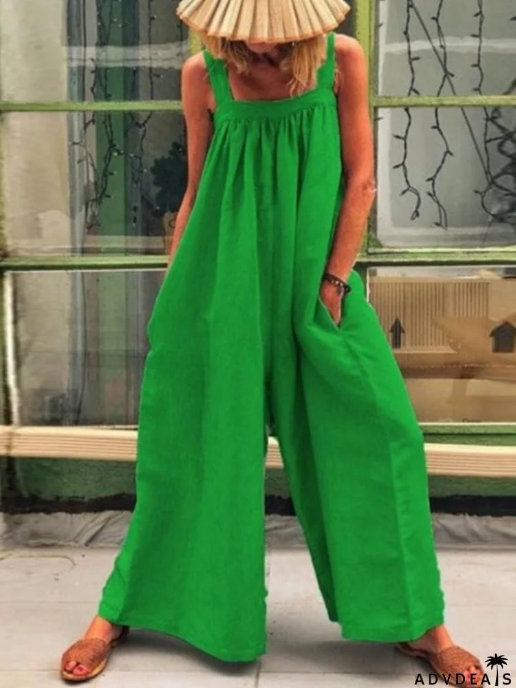 Square neck loose wide leg jumpsuit