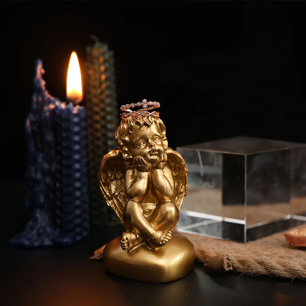 Gold Resin Angel Boy Statues Home Craft Desktop Figurine Party Decor (B)