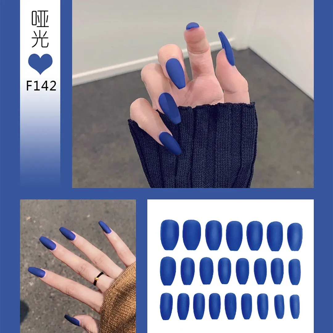 24pcs/box Full Cover fake Press on Nails Matte Yellow Pure Acrylic Frosted Ballerina acrylic for nails for Women and Girls